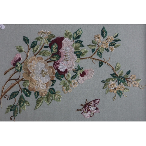 830 - Three Framed and Glazed Embroidery Art Pieces To Include Two Landscapes and Floral. Largest Approx 1... 