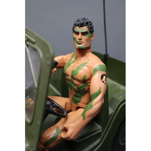 833 - Three Action Man Figures together with a Tank and a Jeep