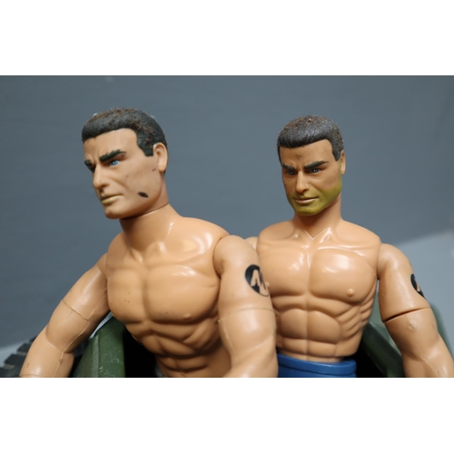 833 - Three Action Man Figures together with a Tank and a Jeep