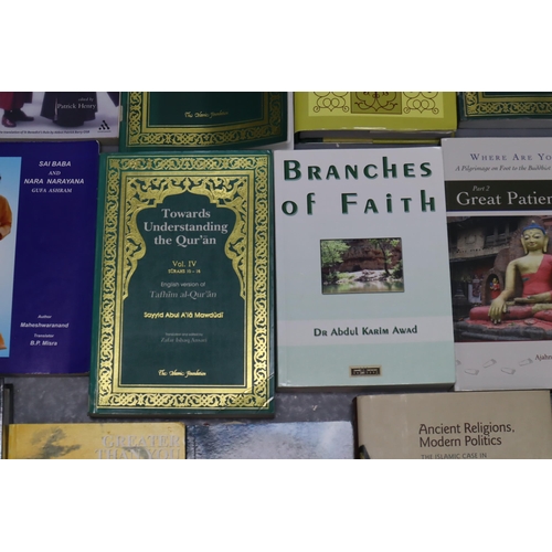 878 - Large Selection of Islamic Books and Eastern Religion Books. Includes Two Qurans, Branches of Faith,... 