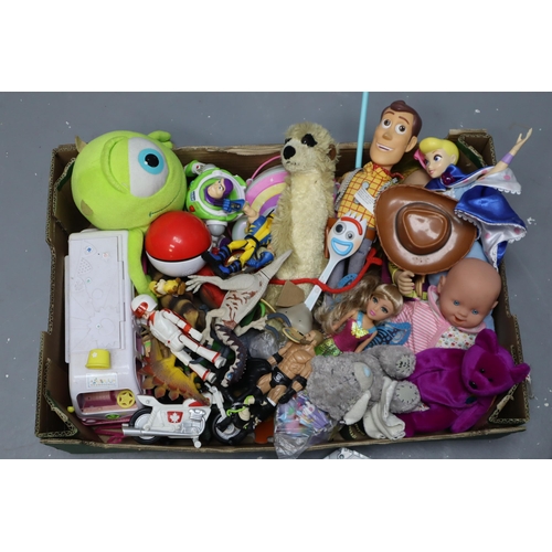 856 - Two Boxes to include a Selection of Toys. Includes Woody, bo Peep, Thunderbirds, Mike Lazowski and m... 