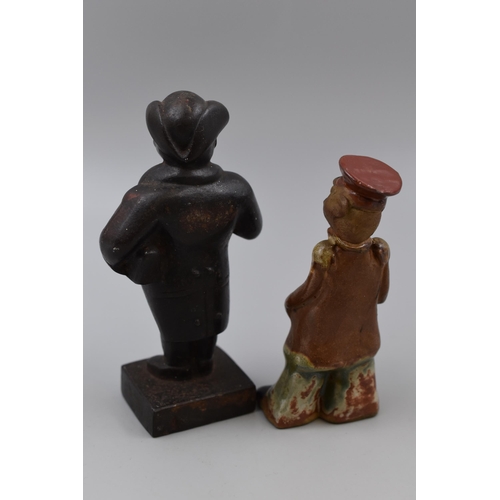 312 - A Tremar Stoneware Musician, With Cast Iron Gentleman Holding Book. Largest Approx 6