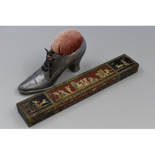 315 - A Decorative Classical Style Pompeii Tin, With Shoe Pin Cushion