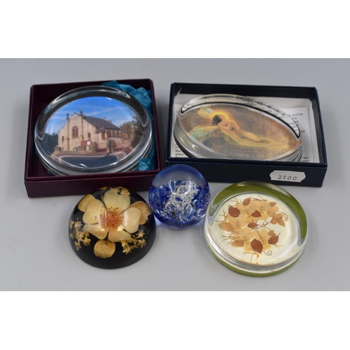 905 - Collection of Five Vintage paperweight to include a John Atkinson Grimshaw, Vivienne of Guernsey, Ha... 