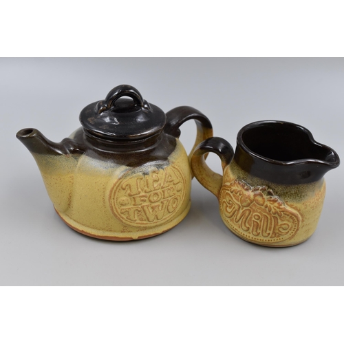 337 - Two Pieces of Vintage Stoneware Pottery to include Tea For Two Teapot and a Milk Jug