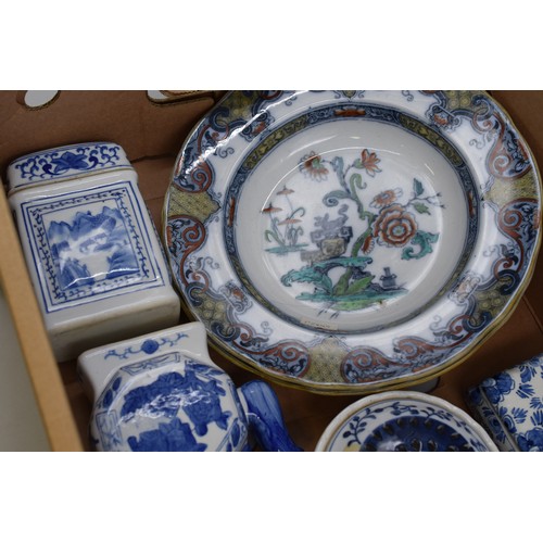 889 - Mixed Lot of Blue and White pottery to include Delft, ironstone, and more