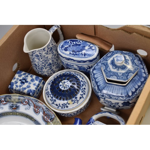 889 - Mixed Lot of Blue and White pottery to include Delft, ironstone, and more