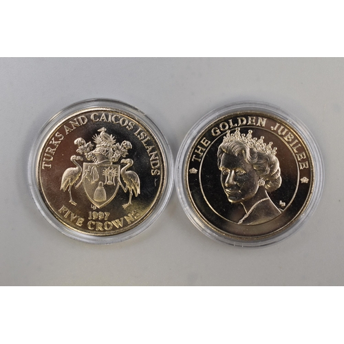 168 - Two Turks & Caicos Five Crown Coins 1997 & 2002
