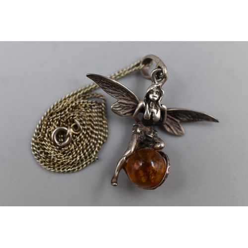15 - A 925. Silver and Amber Stoned Fairy Pendant Necklace
