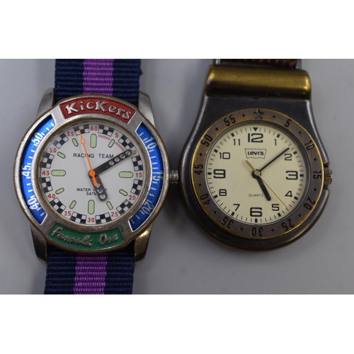 73 - Two Watches to include Levis Clip on Watch (working) and a Kickers Racing Team Watch