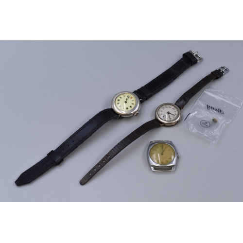 78 - Three Vintage Trench Watches, includes one Full Continental Silver 925 Head, one with New Leather St... 