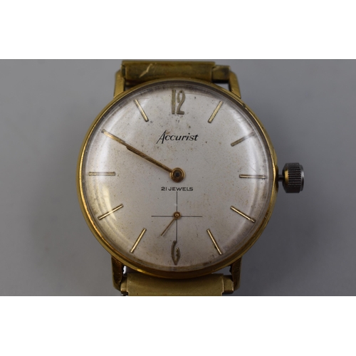 80 - Accurist 21 Jewels Gents Mechanical Watch with Elasticated Bracelet Strap (Working)