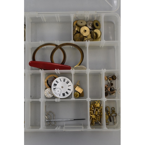 89 - Selection of Watch Tools and Parts in Compartmental Box (Box Size 14” x 9”)