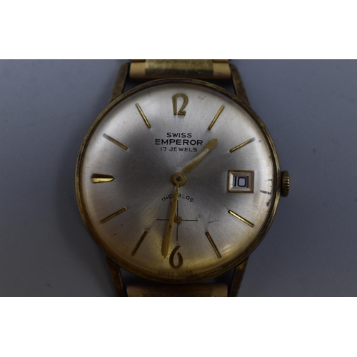 93 - A Swiss Emperor Incabloc Gold Plated and Stainless Steel Manual Wristwatch, the 34mm dial with subsi... 