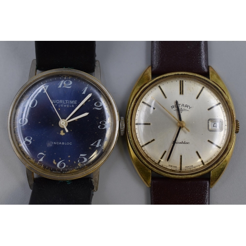 98 - Two Gents Mechanical Watches (Worldtime 17 Jewels & Rotary Incbloc)