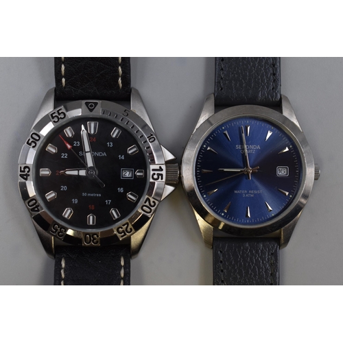 99 - Two Sekonda 50 Mtrs Quartz Watch with Leather Straps (Both Working)