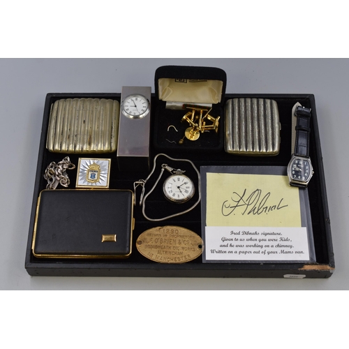 120 - Mixed Selection Including Cigarette Cases, Cufflinks, Fred Dibnahs Signature, and More