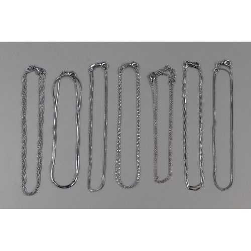 121 - Seven Silver 925 16” Chains, Various Designs