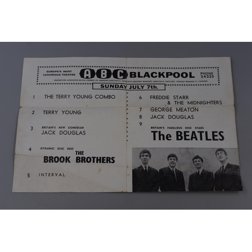 189 - THE BEATLES: Rare Find, Two Page Programme From 'The ABC Theatre, Blackpool, Sunday July 7th, 1963 A... 