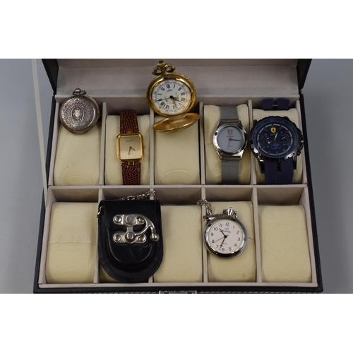 221 - Faux Leather 10 Watch Display Case containing a Selection of Collectors Wrist and Pocket Watches (Un... 