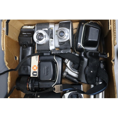 534 - Large Selection of Vintage Cameras and Camera Equipment. Includes Cobra and Canon Flash Units, Tripo... 