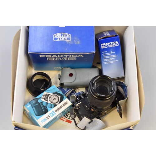 535 - Vintage Praktica Electronic Camera Complete with Flash and other Camera Accessories