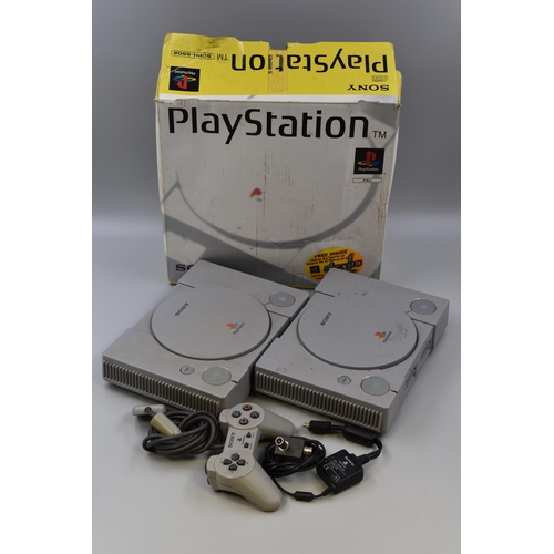 546 - Two Untested Sony Playstation Consoles with a Sony Playstation Box and Controller (no power cables)