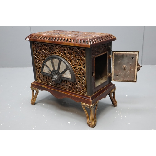 549 - Antique French Art Nouveau Enameled Cast Iron Wood Burning Heater Stove, by Pied Selle Brevete (21 x... 