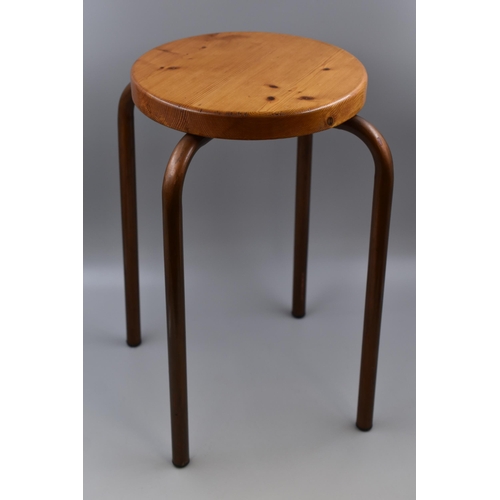 587 - Vintage French Style Stool, Wood Seat With Four Strong Metal Legs, Approx 19