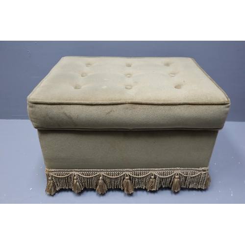 589 - A Velour Covered Footstool, On Castors With Under Seat Storage. Approx 14.5