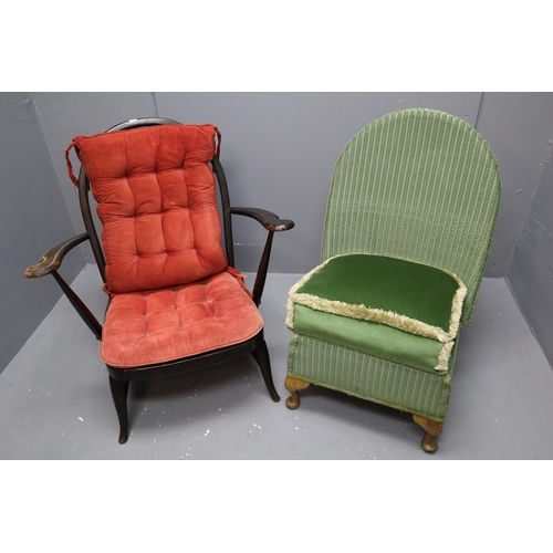 591 - Mid Century Ercol Armchair and a Lloyd Loom Style Bedroom Chair