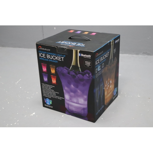 596 - Brand New in Sealed Box Colour Changing Light-Up Bluetooth Ice Bucket with Wireless Speaker