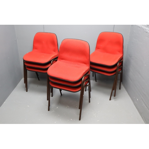 662 - Nine Stackable Red Fabric Cushioned Plastic Chairs With Metal Legs, Approx 30