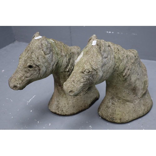 683 - Two Stone Garden Horse Head Figures (14”)