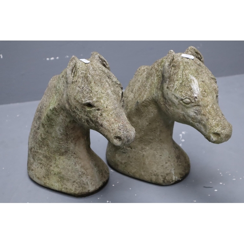 683 - Two Stone Garden Horse Head Figures (14”)