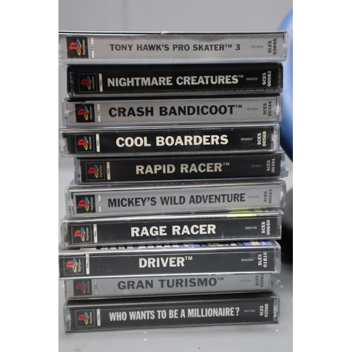 812 - Mixed Lot to include Nine Playstation Games, Foot Pedal, Steering Wheel and Bum Bag