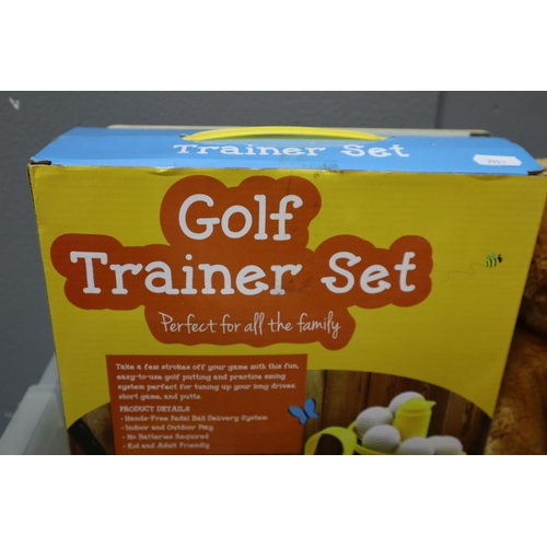 813 - Mixed Lot to include Boxed Golf Trainer Set, Anthony Horowitz Book Collection, Meerkat, Boxed Baby P... 