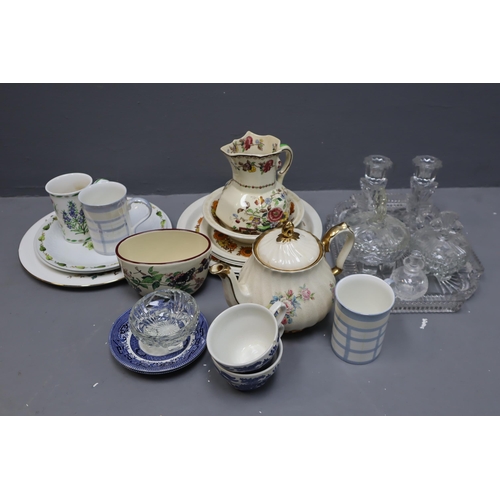 825 - Mixed Selection to include Antique Masons Jug, 6 Pieces of Shamrock Irish Stone, Glass Perfume Bottl... 