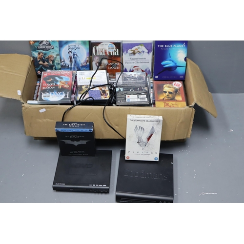 837 - Large Box to include a Large Selection of DVDs and Two DVD Players (no remotes, untested). Includes ... 