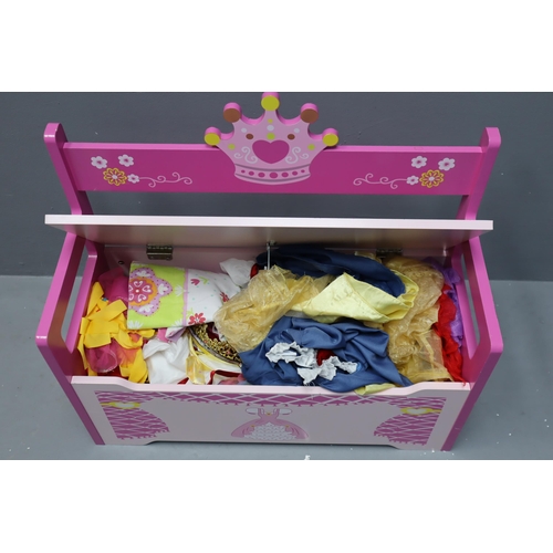 784 - A Childs 'Princess' Toy Box/Bench, With A Selection of Child's Princess Costumes