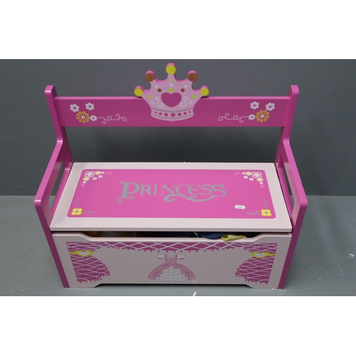 784 - A Childs 'Princess' Toy Box/Bench, With A Selection of Child's Princess Costumes