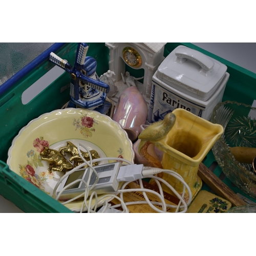 844 - Mixed Selection including Delft Ware, Brass, Dolly Tub Clothing Tongs, Buttons and More