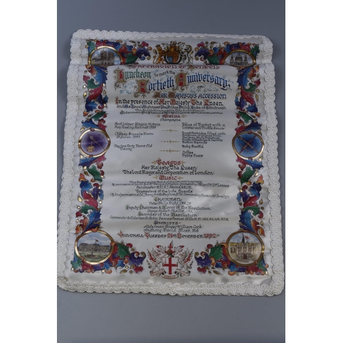 Guildhall Luncheon Menu for the Anniversary of Queen Elizabeth II Accession dated 1992 in Box