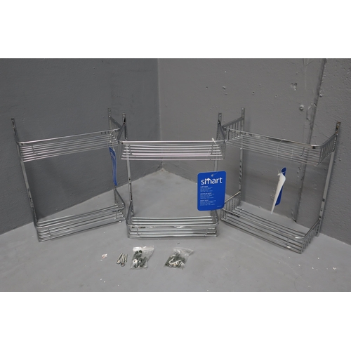 732 - Three New Stainless Steel Kitchen or Bathroom Wall Storage Baskets