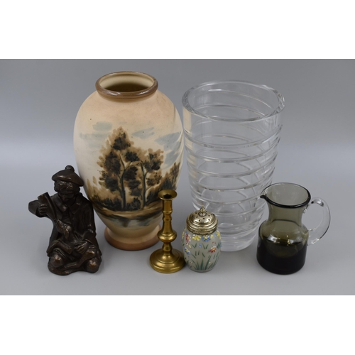 764 - Selection of Items including Bronzed Figure, Crystal Vase, Ceramic Vase, Hand painted Pepper Pot and... 