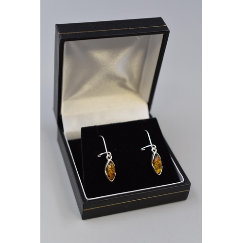 14 - Pair of Silver 925 Amber Stoned Earrings Complete in Presentation Box