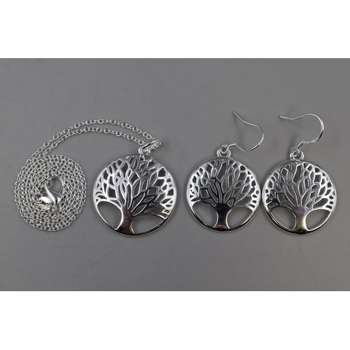 70 - Silver 925 Tree Of Life Necklace and Earring Set (16” Silver Chain)