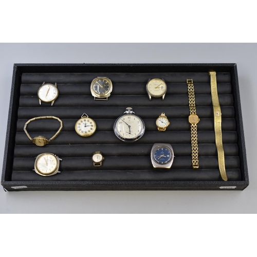 82 - Selection of Mechanical Watch Heads, Pocket Watch, and Wrist Watches (Spares or Repairs)