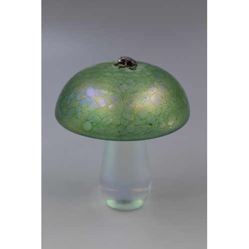 206 - John Ditchfield Signed Glasform Toadstool with Hallmarked Silver Frog (4.5