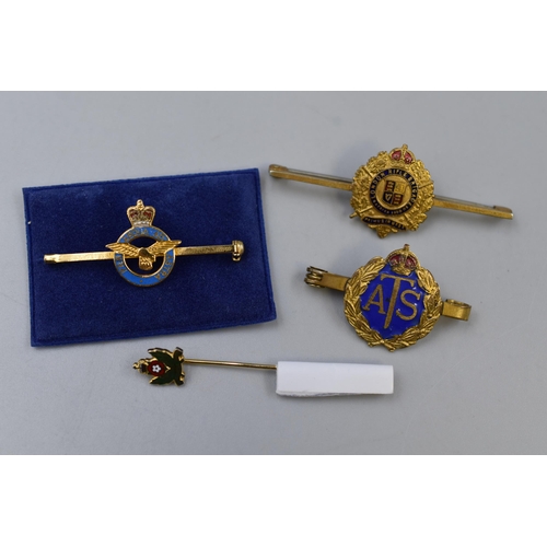 212 - Four enamelled Badges (RAF, ATS, London Rifle Brigade and Intelligence Core)